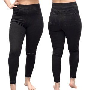 Spanx High Rise Distressed Ankle Skinny Jeans in Vintage Black Denim Size M
